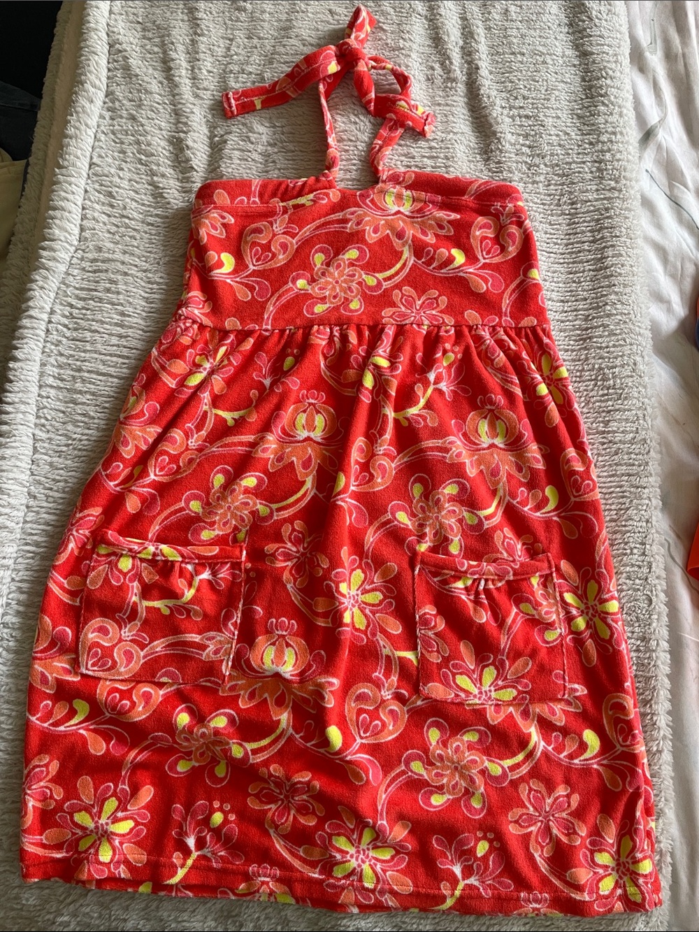 Capelli New York Swim Coverup - Orange Floral Halter Sundress with Pockets